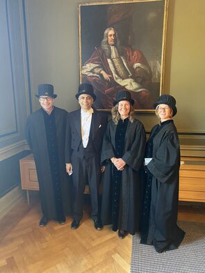 Photo about Prof Sidhu, Jessica Wadin, Charlotta Johnsson and Anders Warell. Photo was taken on the honorary doctoral ceremony in 2023