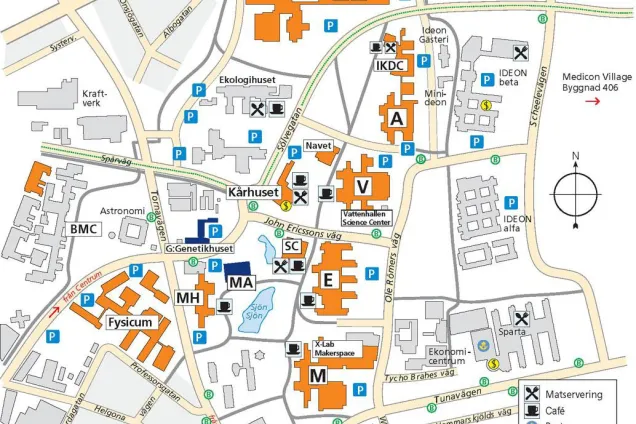 Map of the LTH campus area. Link leads to Google Maps.